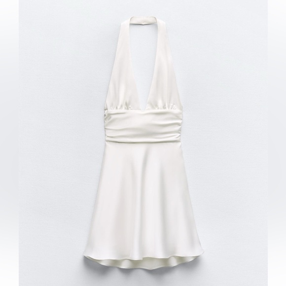ZARA SATIN EFFECT HALTER DRESS - Picture 3 of 6